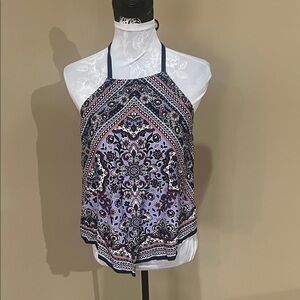 Tankini Floral Halter Neck Top - Blue and Red